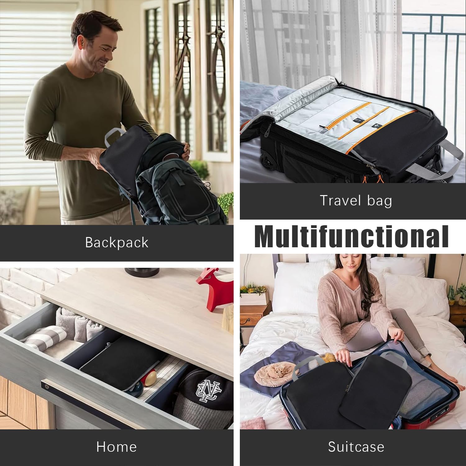 4 Set Compression Packing Cubes Organizers, Black - Image 7