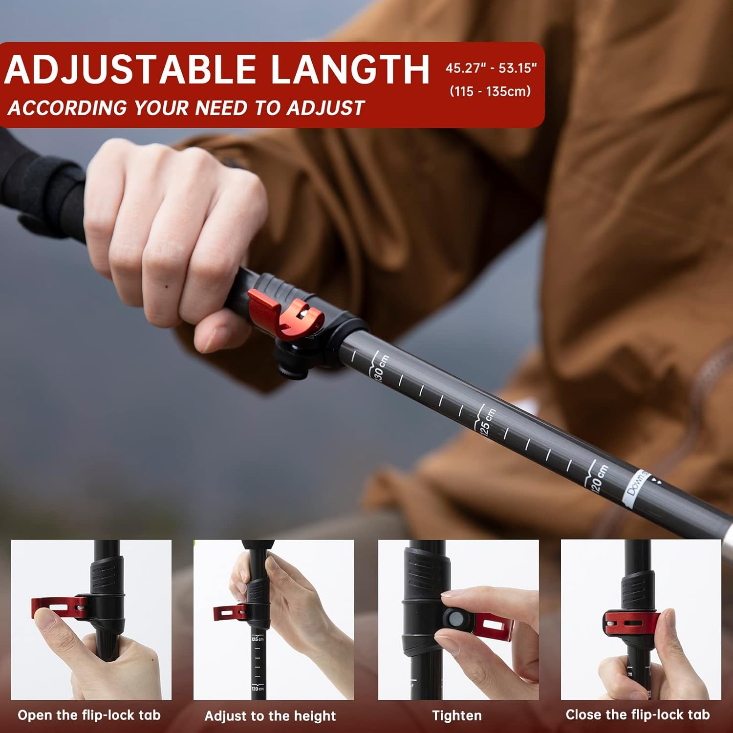 BISINNA Carbon Fiber Trekking Poles Collapsible Walking Sticks Hiking Folding Poles Quick Lock for Women and Men Hiking Mountaining Backpacking Camping 2pc - Image 5