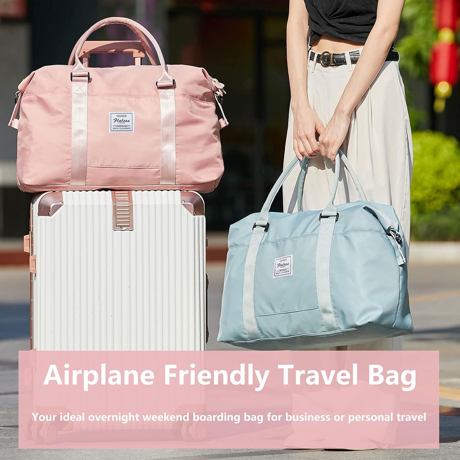 Womens travel bags, weekender carry on for women, sports Gym Bag, workout duffel bag, overnight shoulder Bag fit 15.6 inch Laptop Pink Large - Image 2